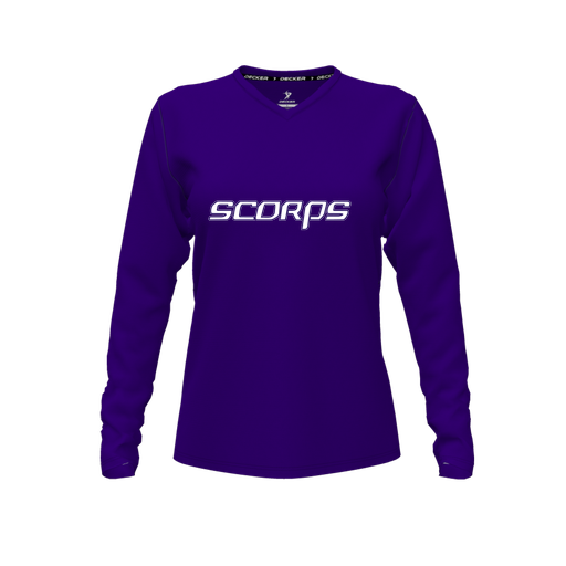[FTLVCFPP-FYXS-LOGO2] Decker Comfort T-Shirt (Female Youth XS, Purple, V Neck, Logo 2, Long Sleeve)